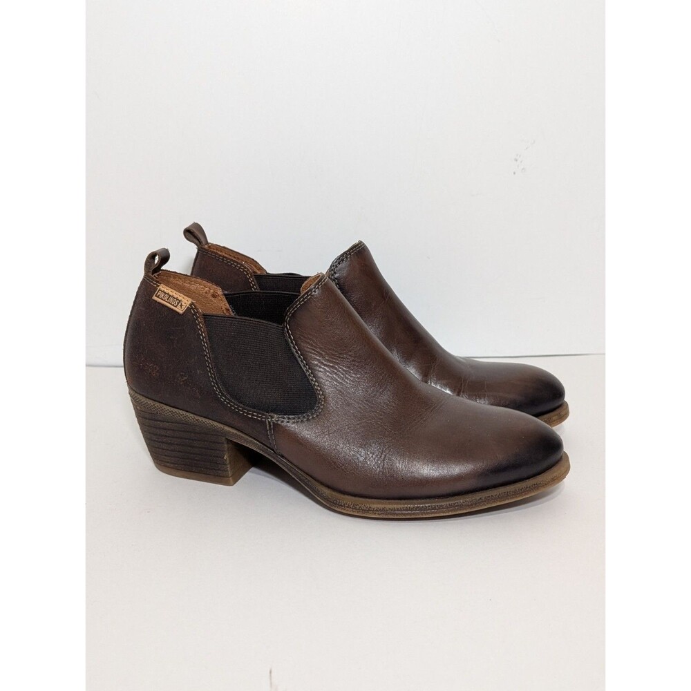 PIKOLINOS Baqueira Leather Ankle Boots 39 Brown Low Heel Chelsea Booties Western
